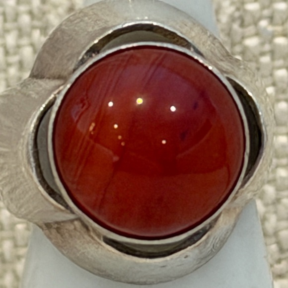 Vintage Israel 925 Sterling Silver Carnelian Ring | Chunky Brutalist Modernist - Picture 10 of 15